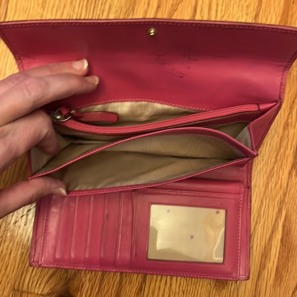 Kate Spade Vintage Brown Leather Trifold Continental Wallet With Pink Interior - Picture 10 of 14